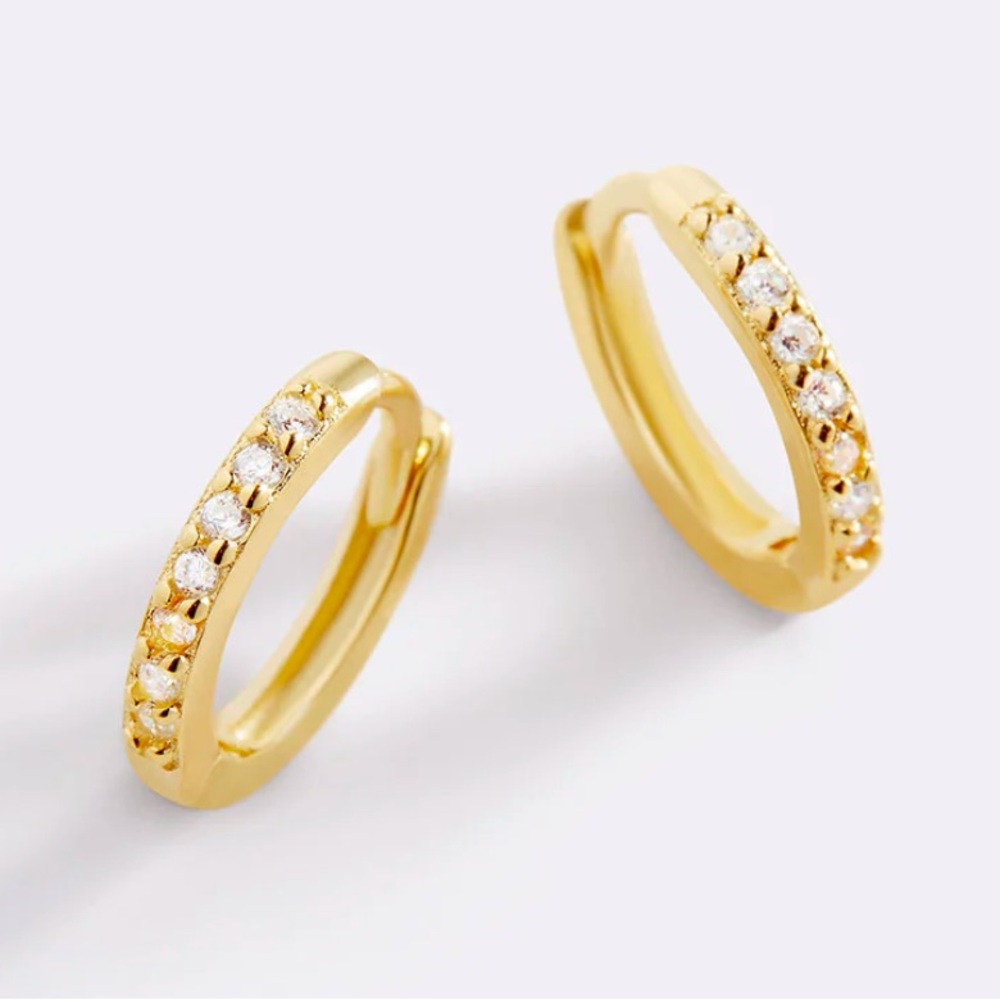 Gold Plated Mini Huggie Hoops Zirconia Earrings